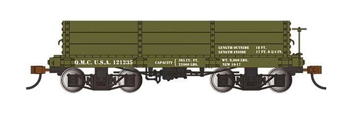 18′ Wood Low-Side Gondola 2-Pack - Spectrum(R) -- US Quartermaster O.M.C.U.S.A 121235, 122105 (, On30, Bachmann Industries 265