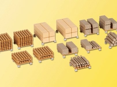 Assorted Cut Wood Loaded Pallets pkg(13), HO, Kibri 38607