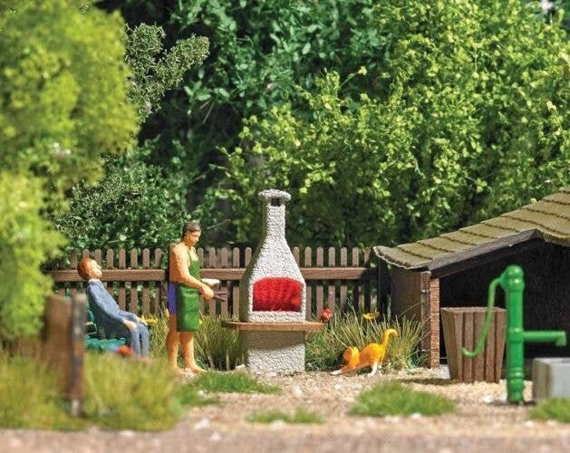 Stone Chimney Barbecue with Glowing Fire - Action Set -- 14-16V, HO, Busch Gmbh & Co Kg 5403
