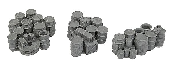 Keg & Crate Assortment -- Unpainted - 3 Groupings, HO, Bar Mills LLC 2008