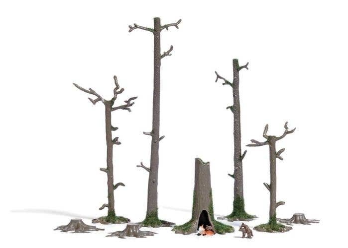 Fox Burrow - Action Set -- 6 Foxes, 1 Hollow Stump, 4 Barren Trees, 3 Stumps, HO, Busch Gmbh & Co Kg 7989