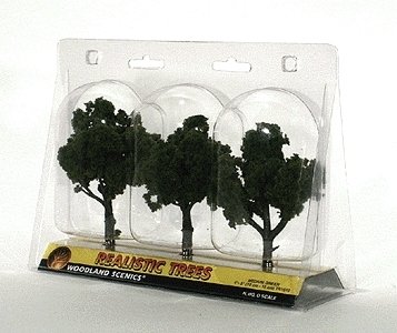Ready-Made `Realistic Trees` - Deciduous - 4 to 5` 10.2 to 12.7cm pkg(3) -- Medium Green, All Scales, Woodland Scenics 1510
