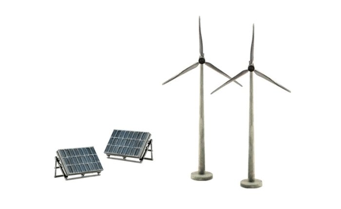 Alternative Energy - Scene-A-Rama(R) -- 2-Each: Wind Turbines & Solar Panels, All Scales, Woodland Scenics 4448