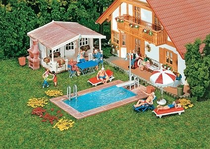 Swimming Pool & Utility Shed - Kit, HO, Faller Gmbh 180542
