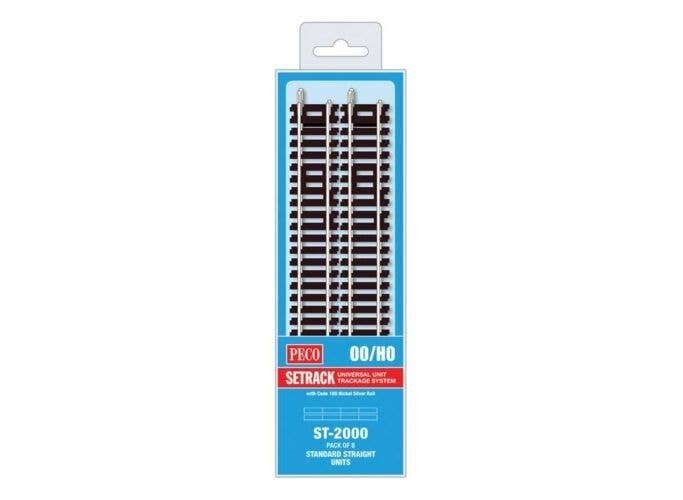Code 100 Nickel Silver Standard Straight - Setrack -- 15-1/2′ 40cm pkg(8), HO, Peco ST2000