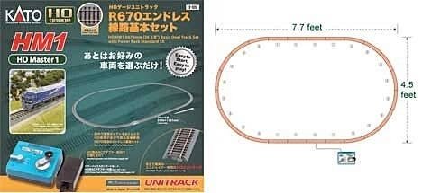 HM1 Basic Oval Set with Power Pack SX - Unitrack -- 4-1/2 x 7-3/4` Setup Size - 26-3/8` 67cm Radius Curv, HO, Kato USA Inc 3105