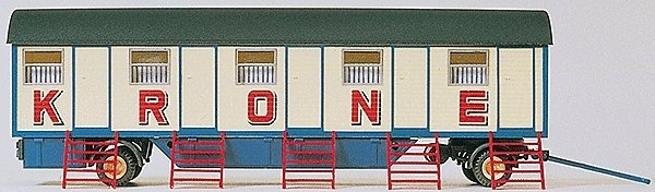 Modern Circus Wagon - Assembled -- 5-Compartment Personnel Trailer - Krone, HO, Preiser Kg 21032