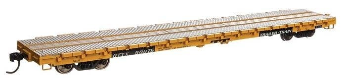 60′ Pullman-Standard Flatcar - Ready to Run -- Trailer-Train OTTX 90075 (Farm machinery yellow, black, HO, WalthersMainline 54