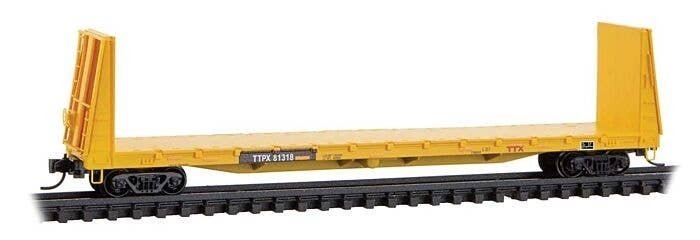 61` 8` Bulkhead Flatcar - Ready to Run -- TTX TTPX 81318 (yellow, black, red logo), N, Micro Trains Line 5400461