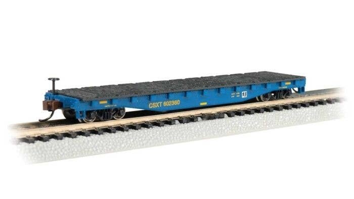 52′ Steel Flatcar - Ready to Run -- CSX Transportation 602360 (blue, yellow), N, Bachmann Industries 17352