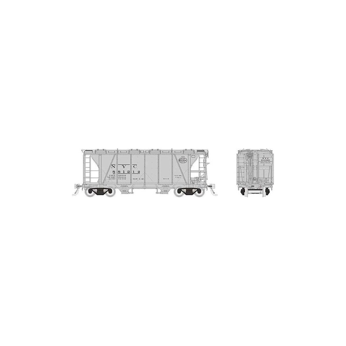 Enterprise 2-Bay Covered Hopper - Ready to Run -- New York Central (gray, black, Roman Lettering,, HO, Rapido Trains Inc 149001A