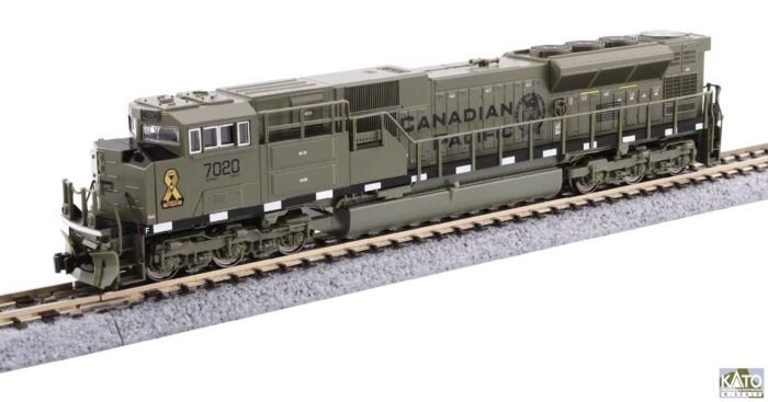 EMD SD70ACU - Standard DC -- Canadian Pacific 7020 (Military Heritage Yellow Ribbon, green, black), N, Kato USA Inc 1768541