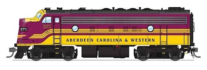 EMD F7A - Sound and DCC - Paragon4(TM) -- Aberdeen, Carolina & Western ACWR 271 (magenta, yel, HO, Broadway Limited Imports 9680