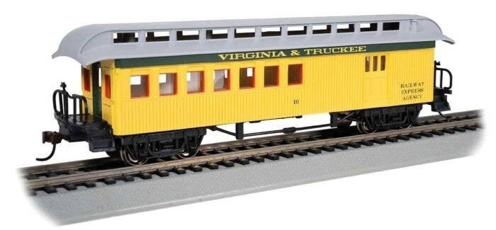 Old Time Wood Combine with Round-End Clerestory Roof - Ready to Run -- Virginia & Truckee (yellow, HO, Bachmann Industries 15207
