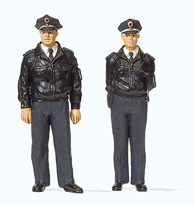 Standing Policemen -- 2 Officers in Blue Federal Republic of Germany Uniforms, 1/45, Preiser Kg 65364