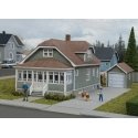 Updated American Bungalow with Single-Car Garage -- Kit - House measures: 6-11/32 x 3-5/8 x 3-1/2′ 16.1 x 9.1 x 8.8cm, HO, Wal