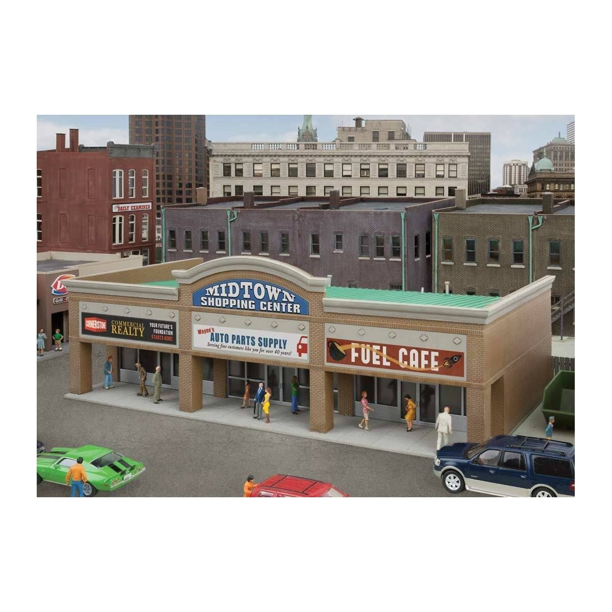Modern Shopping Center II -- Kit - 10-1/2 x 4-15/16 x 3-1/2′ 26.6 x 12.5 x 8.8cm, HO Walthers Cornerstone 4116