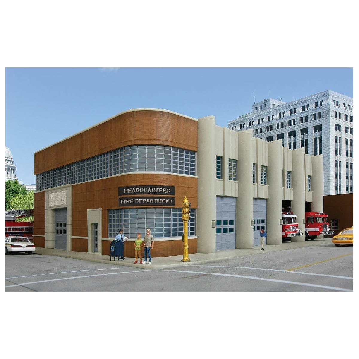Fire Department Headquarters -- Kit - 9-1/8 x 11-13/16 x 5-5/8′ 23.5 x 30 x 14.3cm, HO Walthers Cornerstone 3765