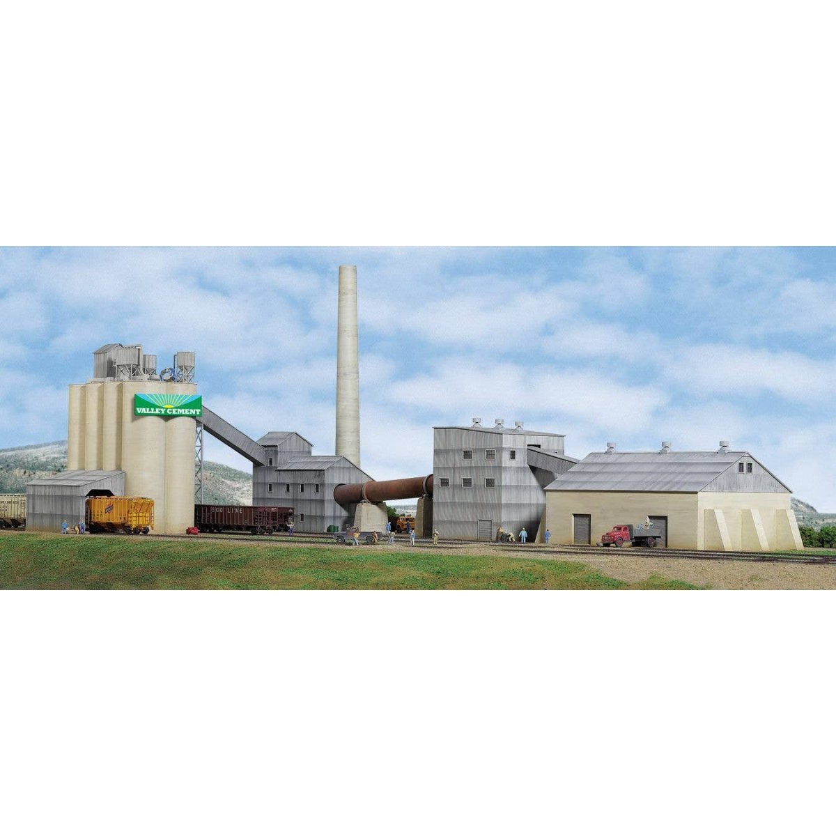 Valley Cement Plant -- Kit - Overall complex measures: 40-1/2 x 23-1/4 x 11.5′ 102.8 x 59 x 29.2c, HO Walthers Cornerstone 309