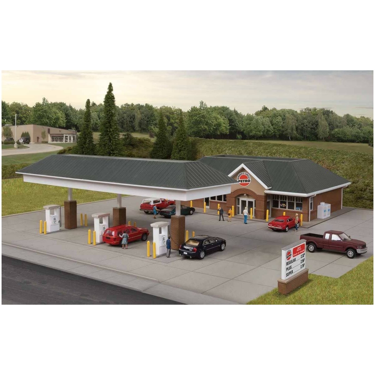 Modern Gas Station -- Kit - Main Building: 10-7/16 x 6-1/2 x 3-1/8′ 26.5 x 16.5 x 7.9cm, HO Walthers Cornerstone 3537