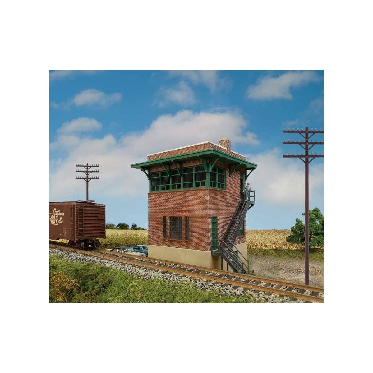 Pennsylvania Railroad Brick Interlocking Tower w/Flat Roof -- Kit - 5-1/4 x 3-1/8 x 5-5/8′ 13.3 x 7.9 x 14.2cm, HO Walthers Co
