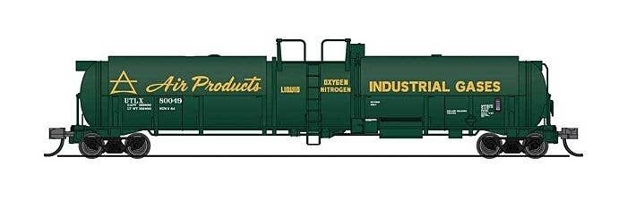 High-Capacity Cryogenic Tank Car 2-Pack - Ready to Run -- Air Products (green, yellow), N, Broadway Limited Imports 8141
