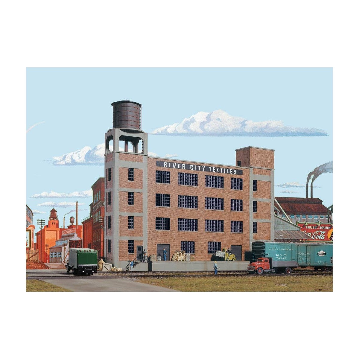 River City Textiles Background Building -- Kit - 12-7/8 x 2-3/8 x 11-1/8′ 32.1 x 5.9 x 27.8cm, HO Walthers Cornerstone 3178
