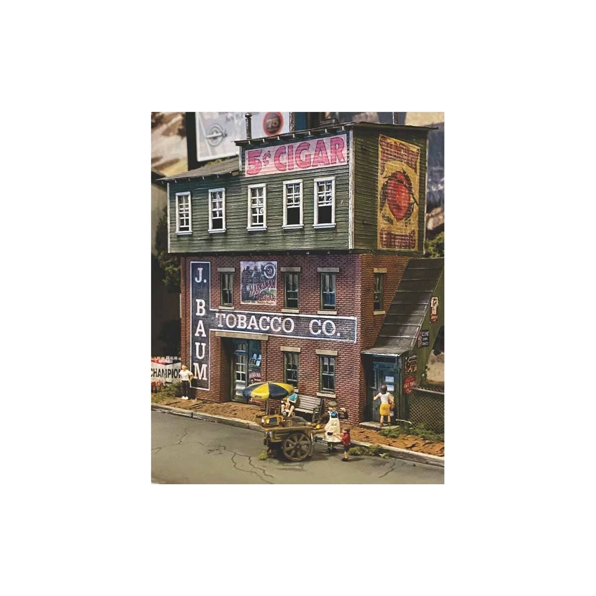 J. Baum Tobacco -- Laser-Cut Wood Kit - 6 x 3′ 15.2 x 7.6cm, HO Bar Mills LLC 372