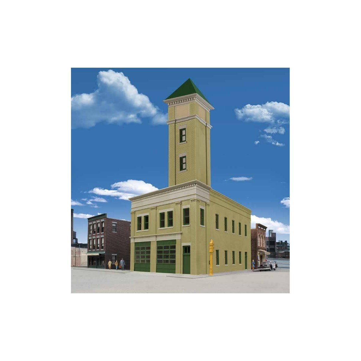 Two-Bay Fire Station -- Kit - 8 x 4-7/8 x 5-1/2′ 20.3 x 12.4 x 14cm, HO Walthers Cornerstone 4022