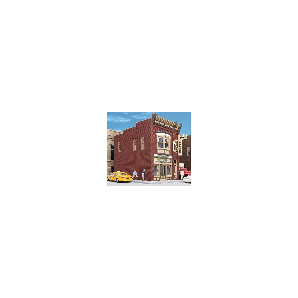 Perfect Perk Cafe -- Kit - 3-1/8 x 5-1/2 x 4-1/2′ 7.9 x 13.9 x 11.4cm, HO Walthers Cornerstone 3468