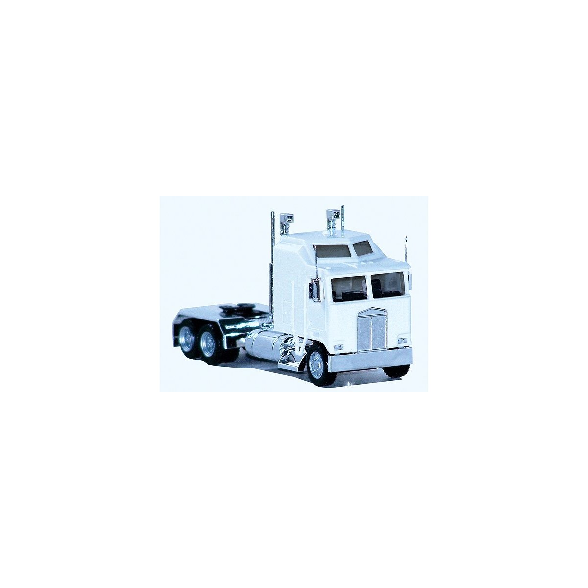 K100 Semi Tractor w/1-Bar Grille & Extra-Long Chassis - Assembled -- White, Chrome Chassis, HO Herpa Models 35259
