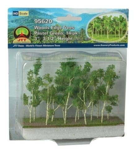 Woods Edge Trees -- Pastel Green - 3 to 3-1/2′ 7.6 to 8.9cm pkg(14), All Scales, JTT Miniature Tree 95620