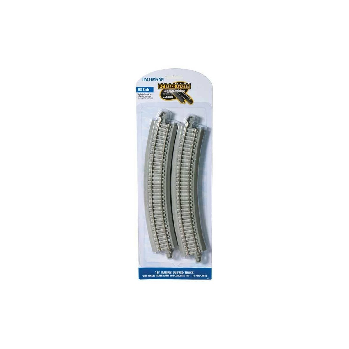 Curved Track with Nickel Silver Rail, Gray Roadbed, Concrete Ties - E-Z Trac -- 18′ 45.7cm Radius pkg(4), HO Bachmann Industri
