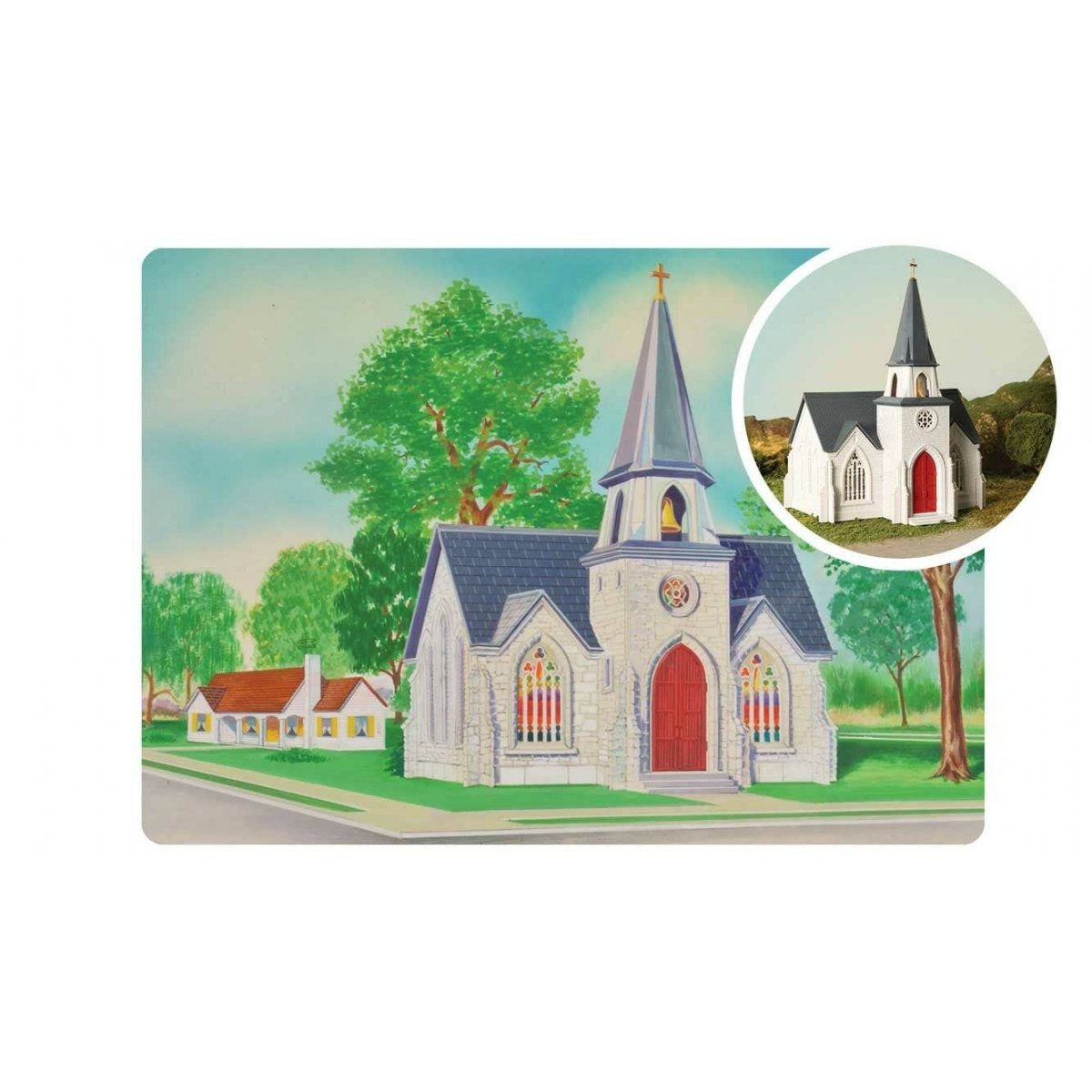 75th Anniversary Cathedral - Plasticville U.S.A.(R) -- Kit - 75th Anniversary Packaging, O Bachmann Industries 45630