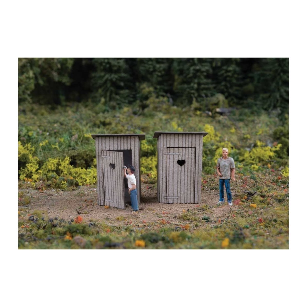 Laser-Cut Wood Kit -- Outhouses - Each: 1/2 x 1/2 x 1′ 1.3 x 1.3 x 2.5cm pkg(2), HO Walthers SceneMaster 4112