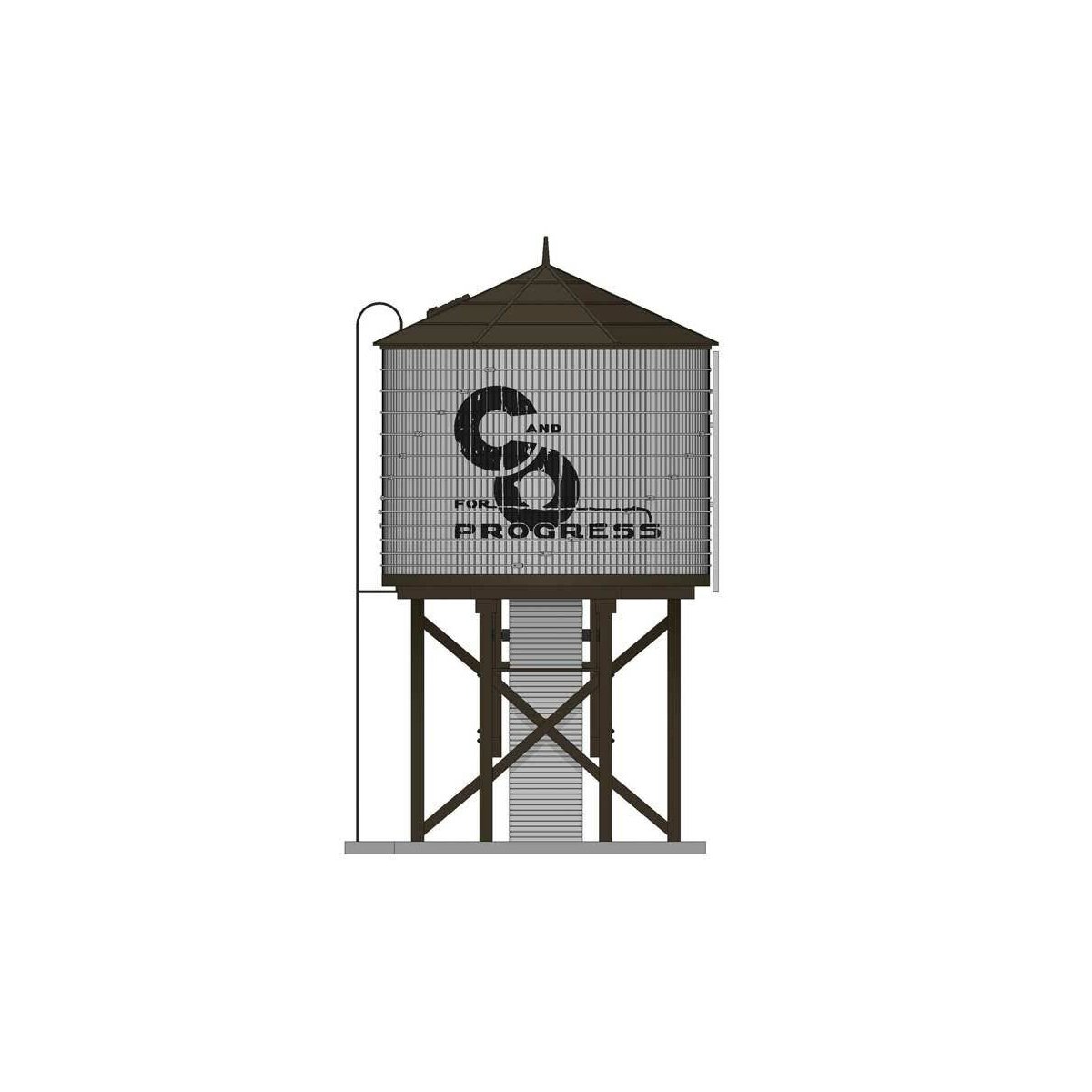 Operating Water Tower with Sound and Motorized Spout -- Assembled - Chesapeake & Ohio (Weathered, gray, black, Progress Logo), H