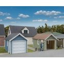 Single-Car Garage pkg(2) -- Kit - Each: 2-5/8 x 1-5/8 x 1-11/16′ 6.6 x 4 x 4.1cm, HO, Walthers Cornerstone 3796