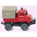 Unimog U 411 Delivery Truck - Assembled -- Fire Department (red, tan Bed Cover, German Lettering), N Wiking 97202