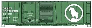 40′ Combination Door Steel Boxcar - Kit -- Great Northern 12697 (Glacier Green, white Large Rocky L, HO, Accurail Inc 81813