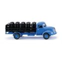 Magirus S 3500 Flatbed Truck with Barrel Load - Assembled -- Scholven-Chemie (blue, black, German Lettering), HO, Wiking 57003