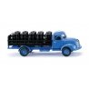 Magirus S 3500 Flatbed Truck with Barrel Load - Assembled -- Scholven-Chemie (blue, black, German Lettering), HO Wiking 57003
