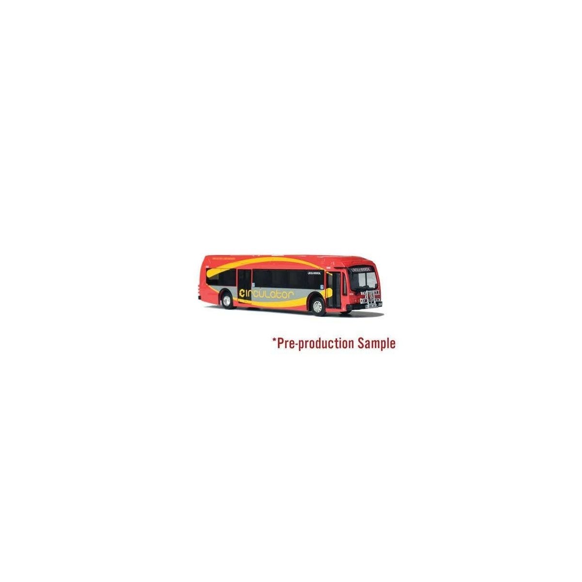 Proterra ZX-5 Bus - Assembled -- Washington DC Circulator (red, yellow, gray), HO Iconic Replicas 870309