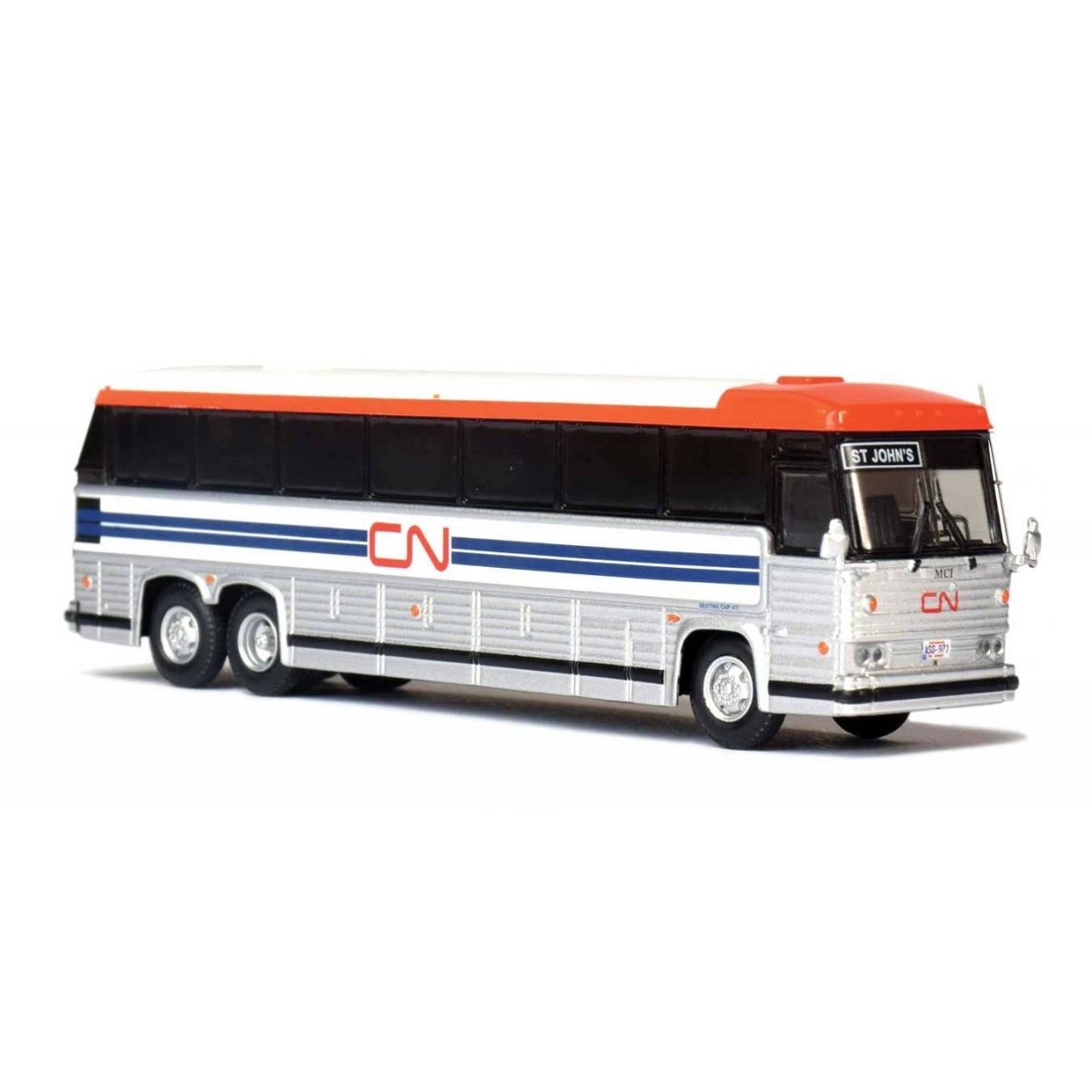 MCI MC-9 Crusader II Intercity Coach - Assembled -- Canadian National (silver, white, blue, red), HO Iconic Replicas 870323