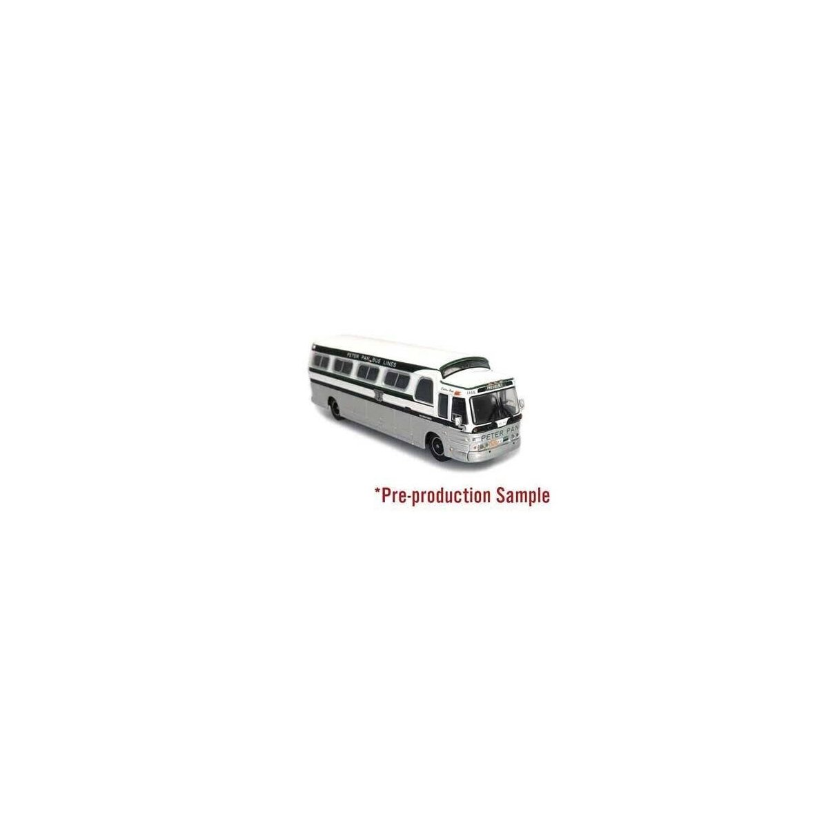 1966 GM 4107 Motorcoach Bus - Assembled -- Peter Pan (Destination: Providence, white, silver, blue), HO Iconic Replicas 870286