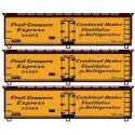Early 40′ Wood Reefer 3-Pack - Kit -- Fruit Growers Express 24305, 24367, 24389 (Early, yellow, Boxc, HO, Accurail Inc 8161