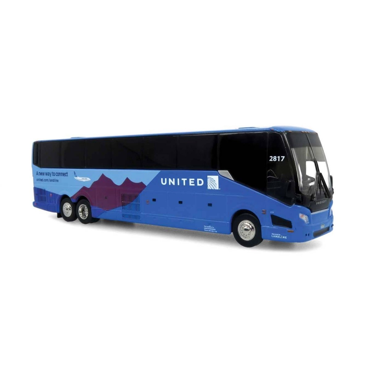 2022 Prevost H3-45 Coach - Assembled -- United Airlines (blue, black), HO Iconic Replicas 870382
