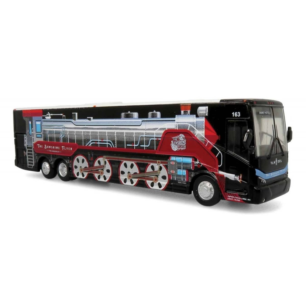 VanHool CX-45 Motorcoach Bus - Assembled -- Empire Coach Lines (black, gray, red Steam Locomotive Graphics), HO Iconic Replicas 