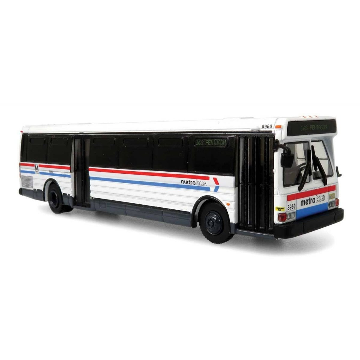 Grumman 870 Transit Bus - Assembled -- Washington Metro WMATA (white, red, blue, 165 Pentagon Destination), HO Iconic Replicas 8