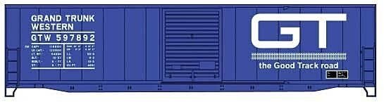50′ Welded-Side Single-Door Boxcar - Kit -- Grand Trunk Western 597892 (blue, white, Good Track Road, HO, Accurail Inc 5727