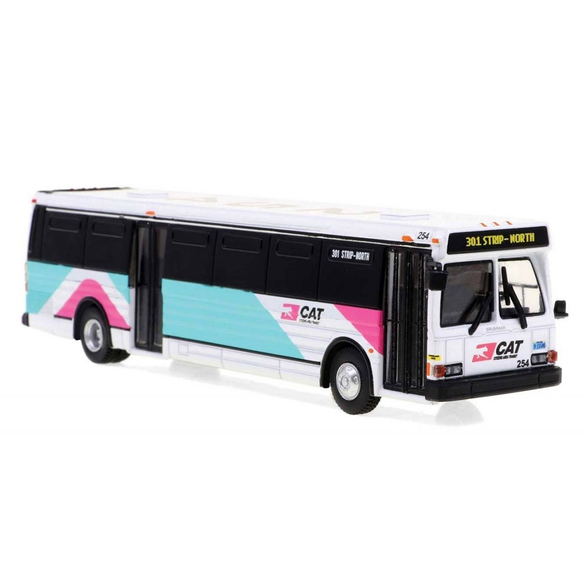 Grumman 870 Transit Bus - Assembled -- Las Vegas Metro (blue, purple, white, black, Destination 301 Strip North), HO Iconic Repl